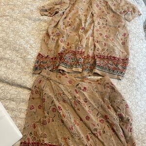 Jennifer Moore Beige and Red Floral Skort and blouse set